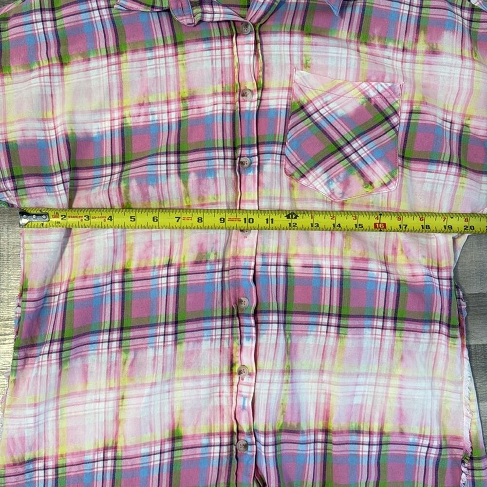 White Birch Womens Plaid Short Sleeve Frayed Tunic Top Size Medium Colorful - Picture 12 of 12